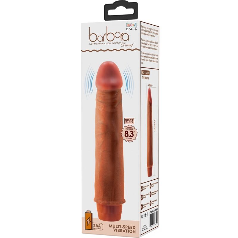 Vibratore realistico Baile Nano da 21 cm, design mulatto, con forma dettagliata e superficie morbida, per stimolazione sensoriale.
