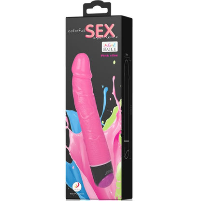 Vibratore sex realistico colorato rosa da 23 cm di marca BAILE, dettagli realistici e design ergonomico.