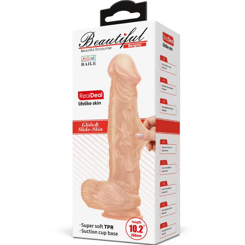Dildo flessibile realistico BAILE Bellissimo Incontro Bergrisi, 26 cm, colore naturale, dettagli realistici e texture morbida.
