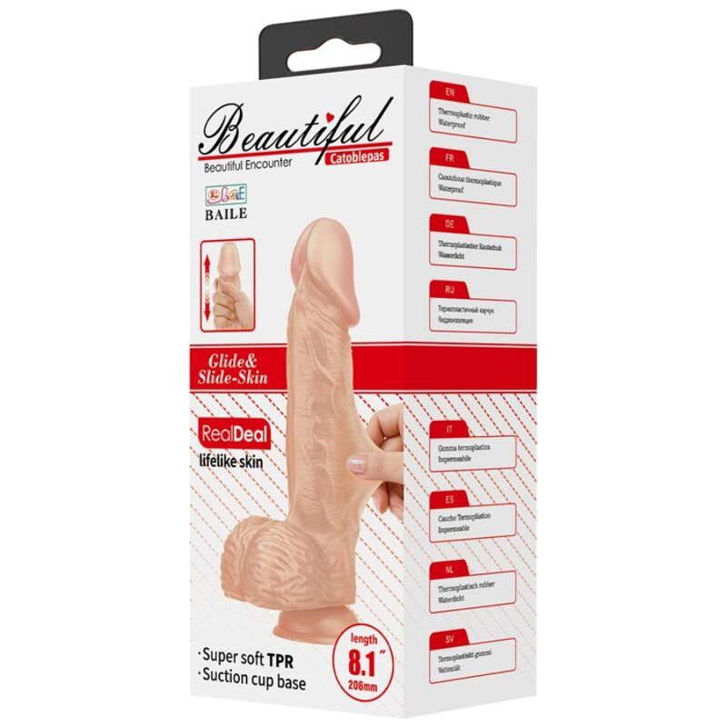 Dildo realistico flessibile BAILE Bellissimo Incontro Catoblepas, lunghezza 20,6 cm, colore naturale, dettagli realistici.