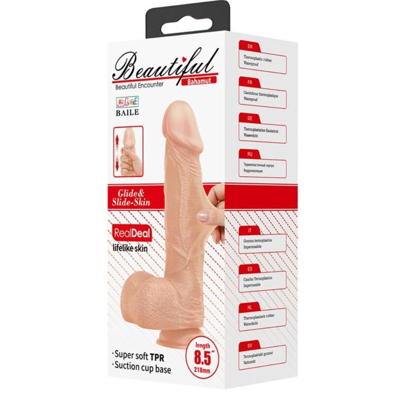 Dildo realistico flessibile BAILE Bellissimo Incontro Bahamut, 21.8 cm, colore naturale, design dettagliato, morbido e resistente