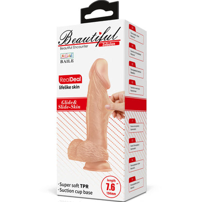 Dildo realistico flessibile Baile Bellissimo Incontro Zebulon, lunghezza 19,4 cm, colore naturale, dettagli realistici.