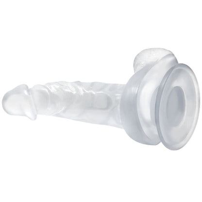 Dildo realistico trasparente BAILE con ventosa, testicoli e lunghezza di 16,7 cm, dettagli realistici e morbidi.