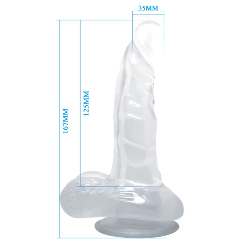 Dildo realistico BAILE con ventosa e testicoli trasparente, lunghezza di 16,7 cm, dettagli realistici e superficie liscia