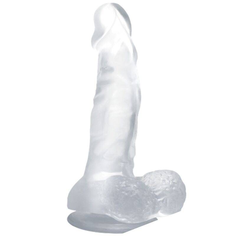 Dildo realistico BAILE con ventosa e testicoli trasparente, lunghezza di 16,7 cm, visibile immagine dettagliata.