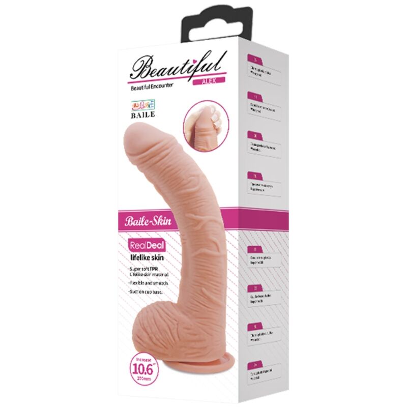 Dildo realistico in pelle BAILE Alex da 27 cm, forma anatomica e dettagli realistici per uso personale.