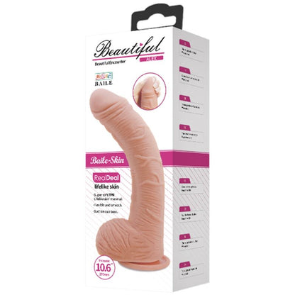 Dildo realistico in pelle BAILE Alex da 27 cm, forma anatomica e dettagli realistici per uso personale.