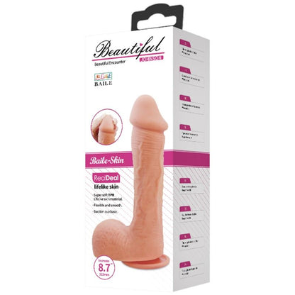 Dildo realistico in pelle BAILE Johnson da 22 cm, design dettagliato e morbido, per uso personale.