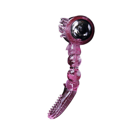 Anello in silicone rosa con vibrazione e 10 ritmi di lingua, prodotto da BAILE FOR HIM, visibile in dettaglio.