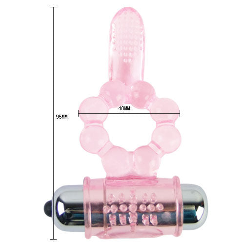 Anello in silicone rosa con 10 ritmi di lingua e vibrazione, prodotto da BAILE FOR HIM, visibile in primo piano.