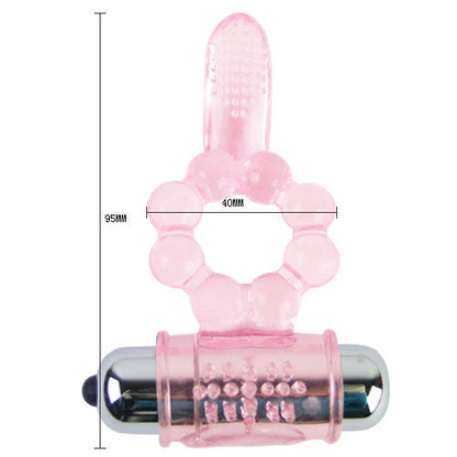 Anello in silicone rosa con 10 ritmi di lingua e vibrazione, prodotto da BAILE FOR HIM, visibile in primo piano.