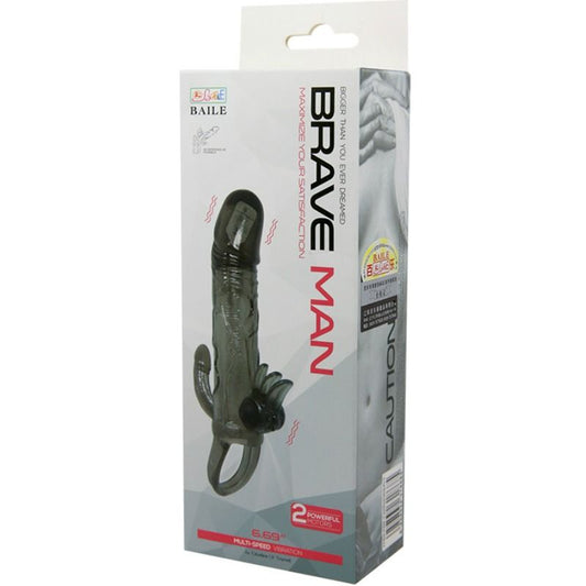 Copripene BAILE Brave Man con stimolazione anale e doppio bullet nero, lunghezza 16,5 cm, morbido e realistico, per piacere maschile.