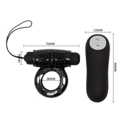 Telecomando ring nero BAILE FOR HIM, compatibile con dispositivi a 20V, design elegante e funzionale.