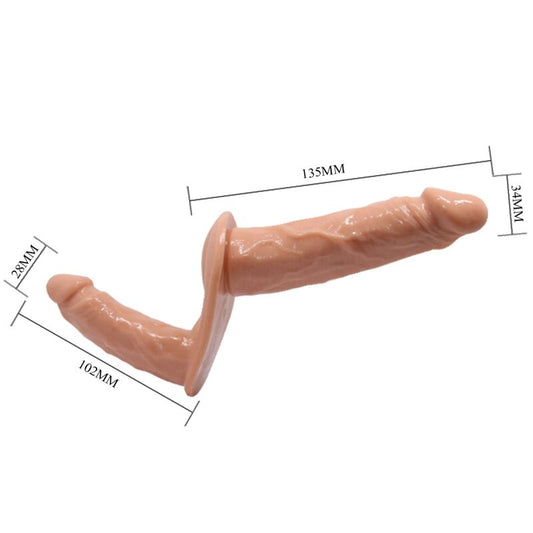 Dildo doppio BAILE Ultra Appassionata con imbracatura della collezione BAILE HARNESS COLLECTION, in dettaglio.