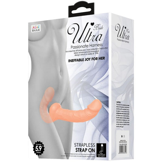 Dildo da Ultra Appassionato BAILE con imbragatura senza supporto, parte della collezione BAILE HARNESS COLLECTION, in dettaglio.