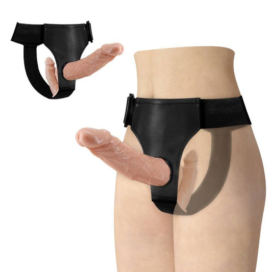 Dildo doppio BAILE Ultra Appassionata con imbragatura, parte della collezione BAILE HARNESS COLLECTION, in vista.