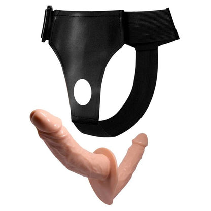 Dildo doppio BAILE Ultra Appassionata con imbragatura, parte della collezione BAILE HARNESS COLLECTION, in dettaglio.