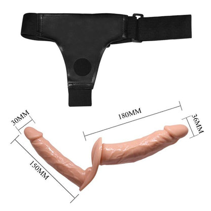 Dildo doppio BAILE Ultra Appassionata con imbragatura, prodotto della collezione BAILE HARNESS COLLECTION, in dettaglio.