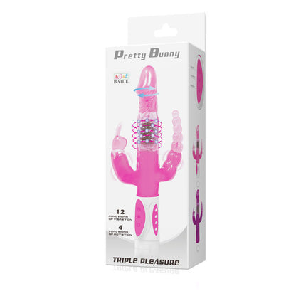 Vibratore rotatore BAILE Pretty Bunny Triplo con design ergonomico e stimolante, ideale per piacere e relax.