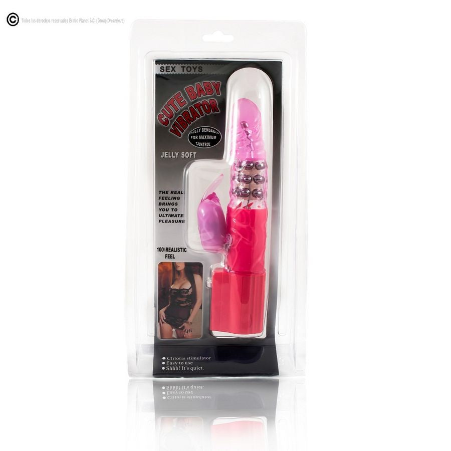 Rotatore coniglio rosa BAILE con superstimulatore, stimolatore vibrante per adulti, design colorato e dettagli visibili.