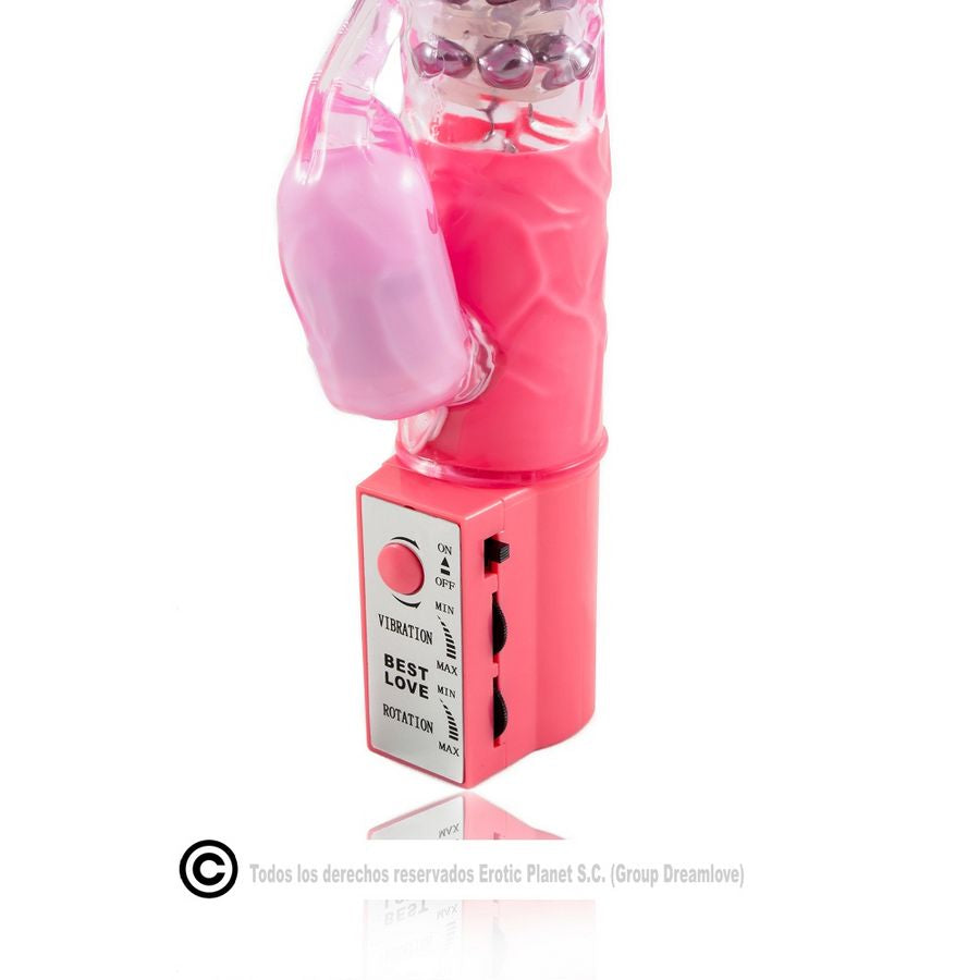 Rotatore coniglio rosa BAILE ROTATIONS con stimolatore, design colorato e morbido per stimolazione e divertimento.