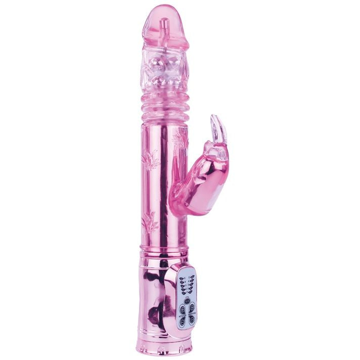 Rotatore rampante rosa BAILE ROTATIONS con coniglietto e pulsante, giocattolo divertente per bimbi, in plastica colorata