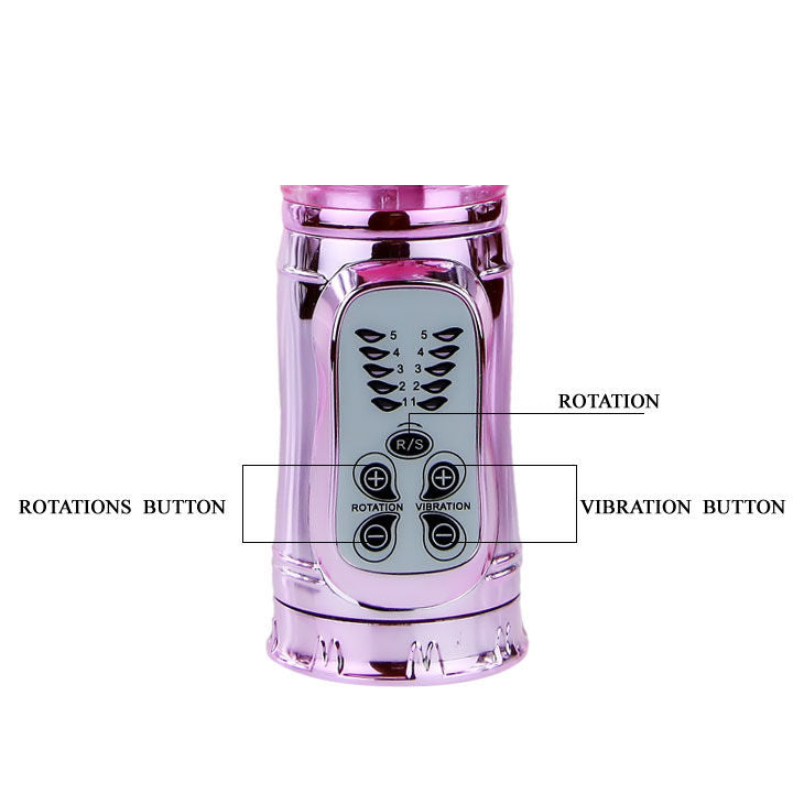 Rotatore rampante rosa BAILE ROTATIONS con coniglietto e pulsante, giocattolo interattivo per bambini con design colorato.
