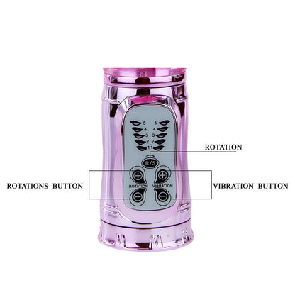 Rotatore rampante rosa BAILE ROTATIONS con coniglietto e pulsante, giocattolo interattivo per bambini con design colorato.