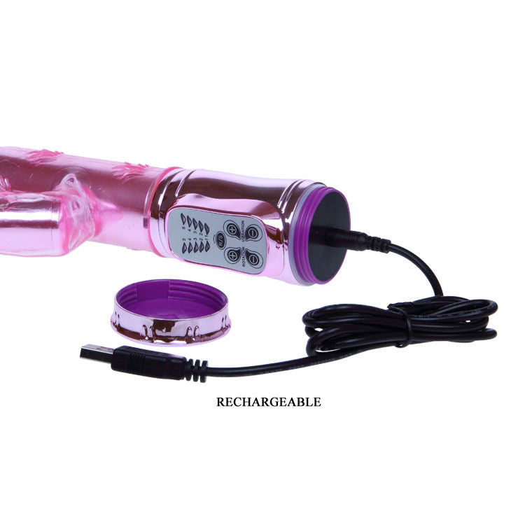 Rotatore rampante rosa BAILE ROTATIONS con coniglietto e pulsante, gioco interattivo per bambini, dettagli colorati e divertenti.