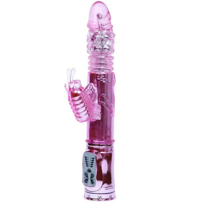 Vibratore ricaricabile BAILE con rotazione e stimolatore a farfalla, pulsante, design ergonomico e dettagli visibili in immagine