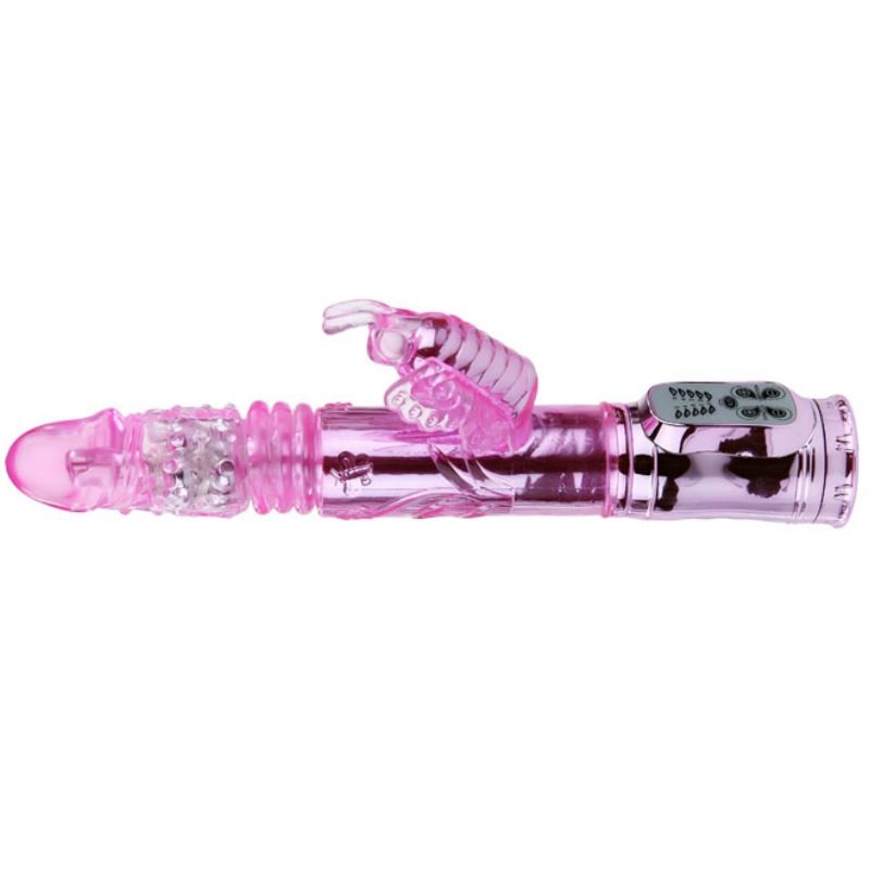 Vibratore ricaricabile BAILE con rotazione e stimolatore a farfalla, pulsante, design ergonomico e funzionale.