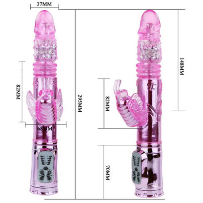 Vibratore ricaricabile BAILE ROTATIONS con rotazione e stimolatore a farfalla, pulsante, design ergonomico, dettagli in evidenza