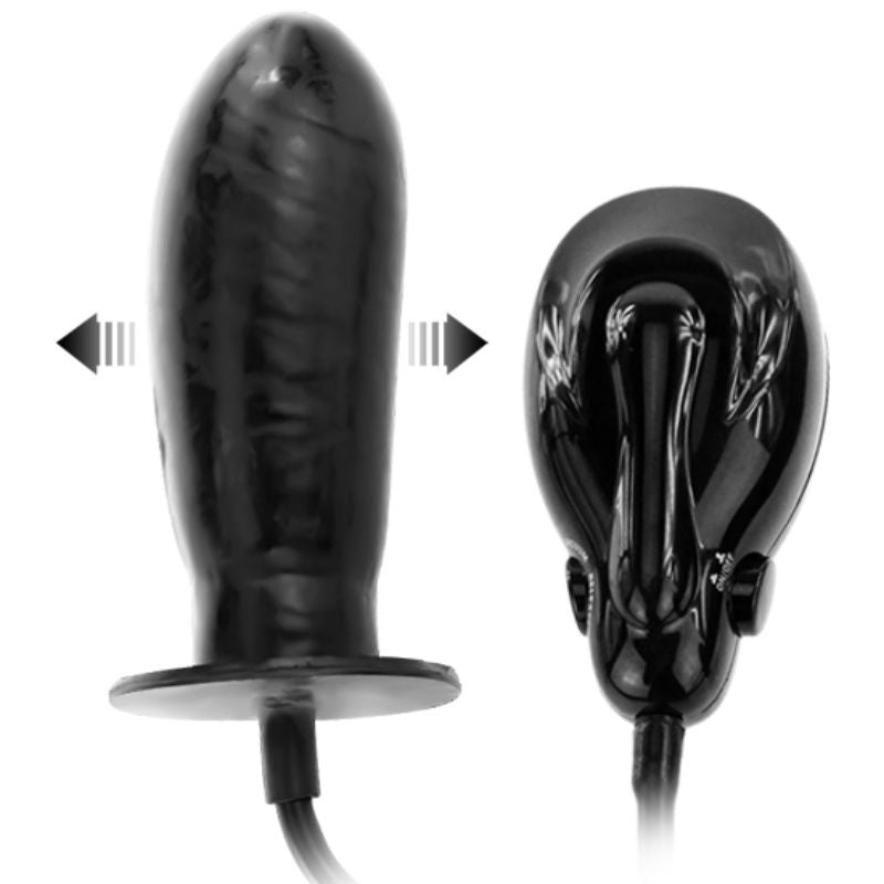 Dildo gonfiabile BAILE Bigger Joy con vibrazione, 16 cm, in silicone rosa, mostra dettagli e pulsanti di controllo.