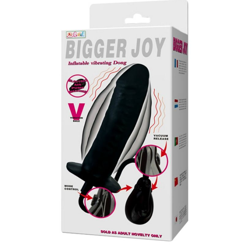 Dildo gonfiabile BAILE Bigger Joy con vibrazione, lunghezza di 16 cm, disponibile in immagine.