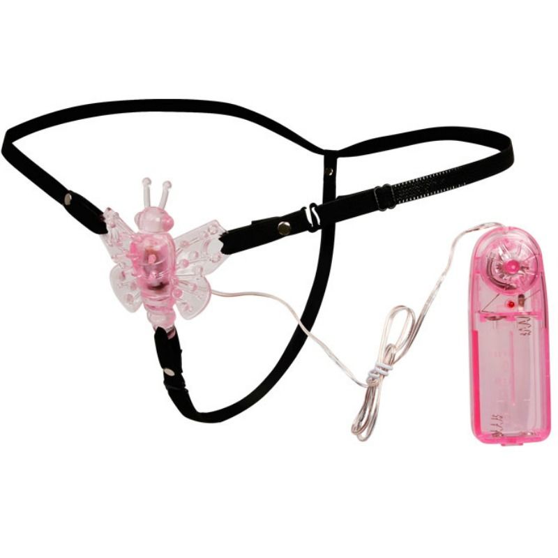 Imbragatura con farfalla vibrante a multivelocità di BAILE STIMULATING, accessorio di gioco erotico in dettaglio.