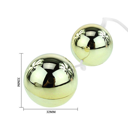 Vibratore a sfere cinesi Golden di BAILE STIMULATING, eleganti e dorate, con dettagli visibili sul design del prodotto.