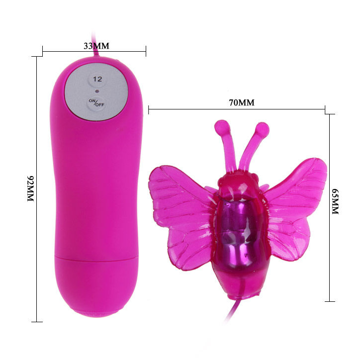 Vibratore stimolatore a farfalla BAILE Stimulating, modello Sveglio Segreto, con alimentazione a 12V, in dettagli visivi.