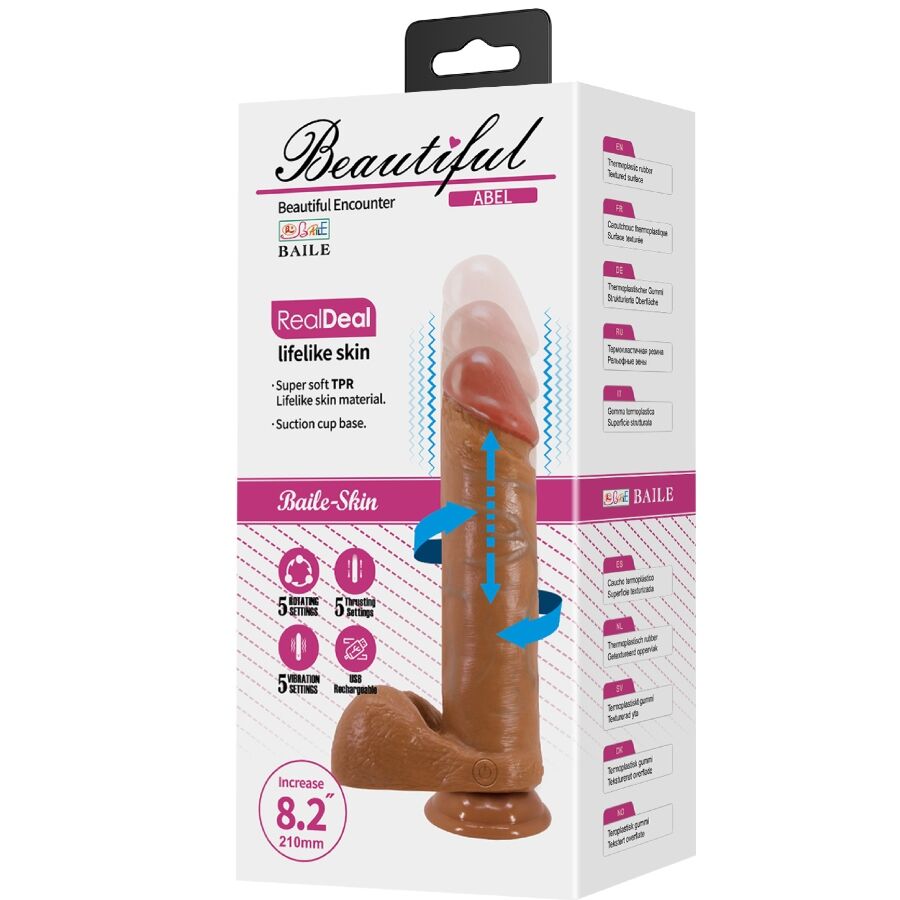 Dildo realistico BAILE Abel, 21 cm, colore mulatto, con forma anatomica, prodotto da BAILE VIBRATORS.