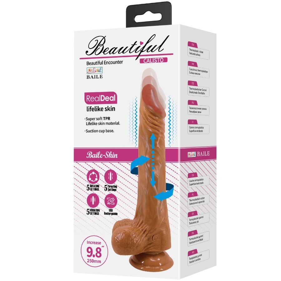 Dildo realistico BAILE Calisto da 24 cm in colore carne, con dettagli realistici, prodotto da BAILE VIBRATORS.