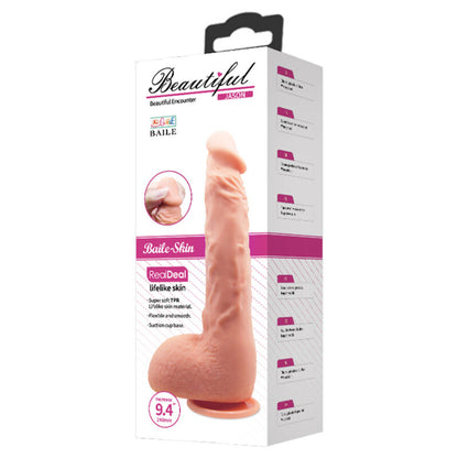 Dildo realistico BAILE Jason naturale 24 cm, silicone morbido e dettagli realistici, ideale per stimolazione e piacere.