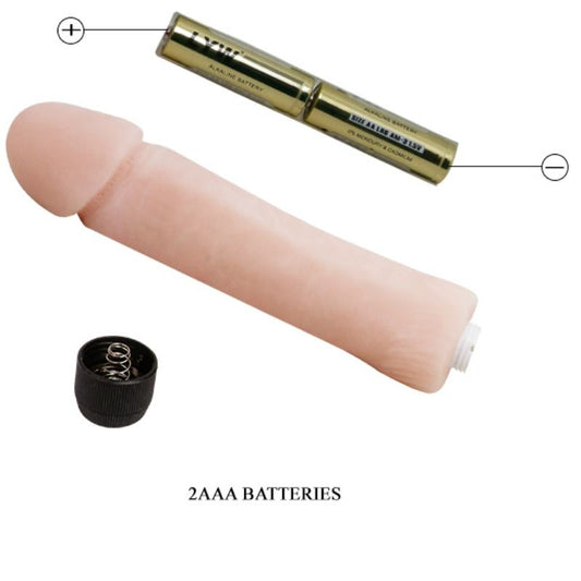 Dildo vibratore Love Companion di BAILE VIBRATORS, 25 cm, con superficie liscia e dettagli realistici, in colori naturali.