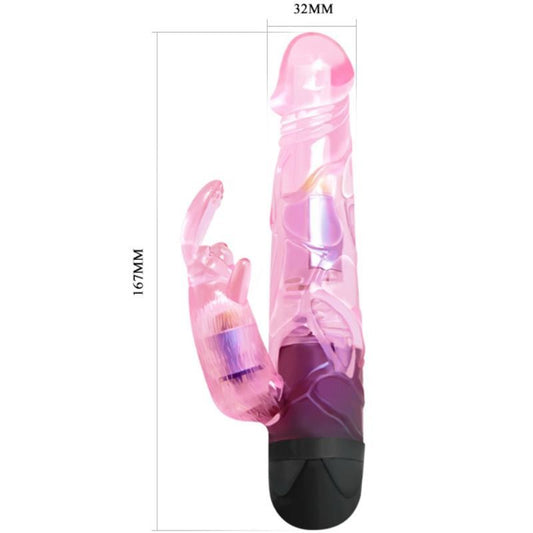 Vibratore amore con coniglio rosa della linea BAILE, design elegante e dettagli realistici, ideale per il piacere personale.