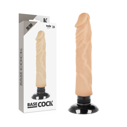 Vibratore realistico BASECOCK 2-in-1 naturale, 20 cm di lunghezza e 4 cm di diametro, dettagli realistici e design naturale.