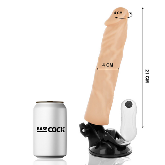 Vibratore realistico con telecomando BASECOCK, lunghezza 21 cm, diametro 4 cm, in silicone con finitura naturale.