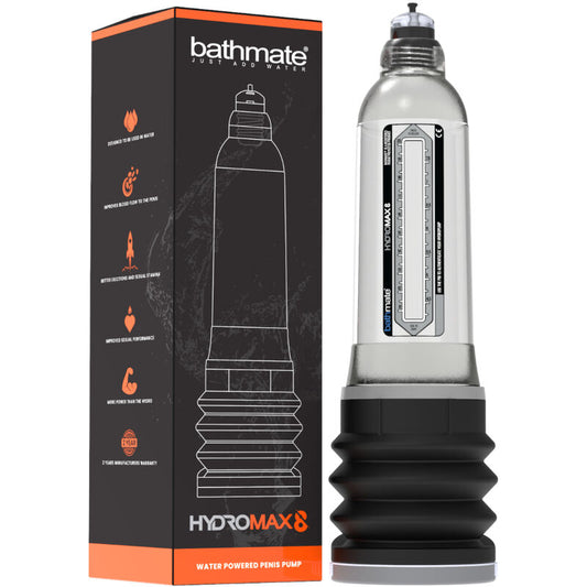 Pompa idraulica Bathmate Hydromax 8 trasparente, dispositivo in materiale trasparente con dettagli e parti visibili.