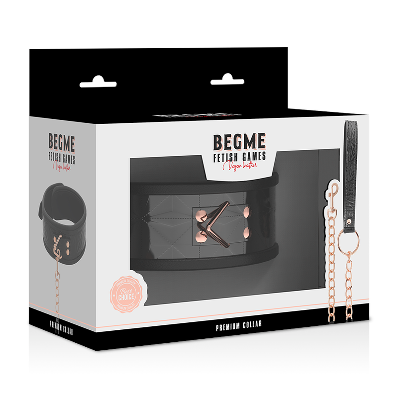 Collare premium in pelle vegana BEGME BLACK EDITION, elegante e resistente, ideale per cani di taglia media e grande.