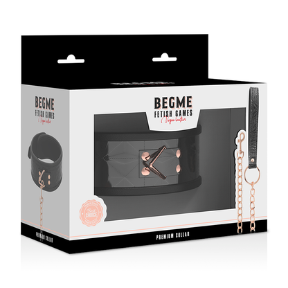 Collare premium in pelle vegana BEGME BLACK EDITION, elegante e resistente, ideale per cani di taglia media e grande.