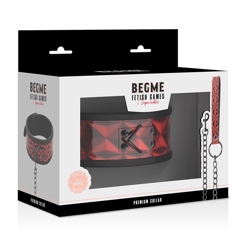 Collare in pelle vegana premium BEGME Red Edition con fodera in neoprene, design elegante e resistente, colore rosso brillante.