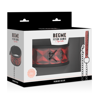 Collare in pelle vegana premium BEGME Red Edition con fodera in neoprene, design elegante e resistente, colore rosso brillante.