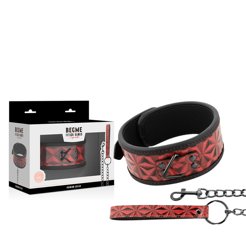 Collare in pelle vegana premium BEGME Red Edition con fodera in neoprene, colore rosso, stile elegante e confortevole.